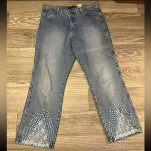 R.V.T. jeans co lace and gem embellished jeans 18 1/2